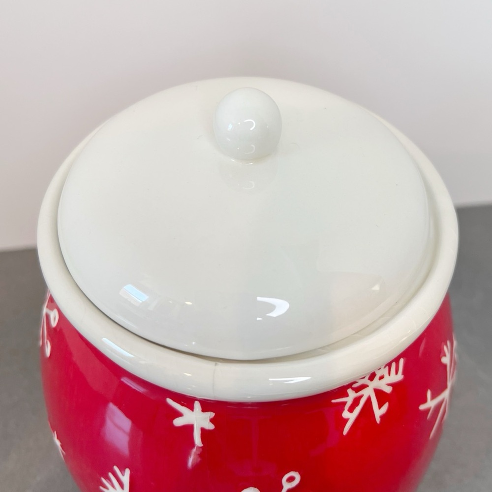 Hallmark Merry Days ceramic cookie jar with Holiday snowman and snowflake - Picture 3 of 5